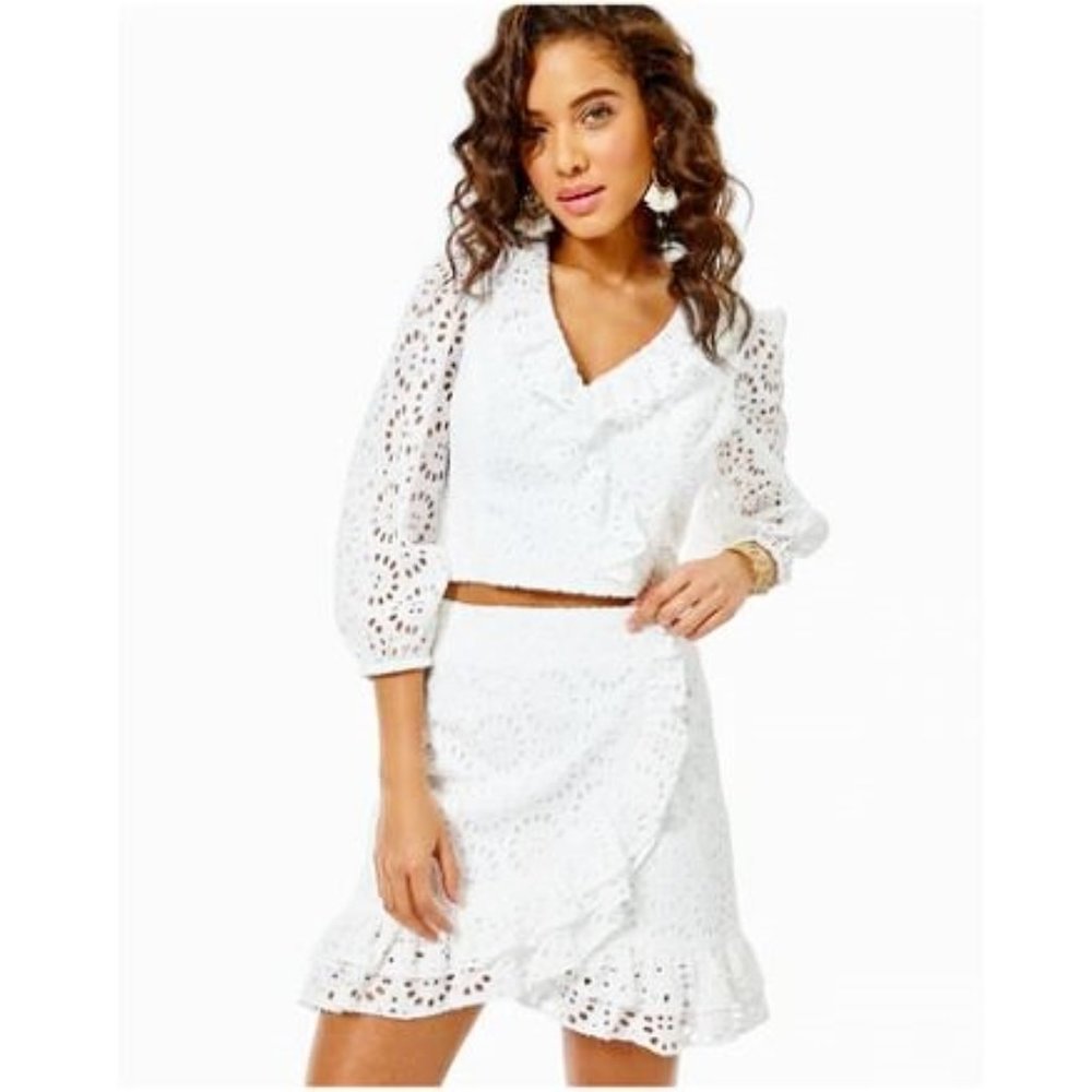 Lilly Pulitzer Roca Set in Resort White Beach Paradise Eyelet Size 6